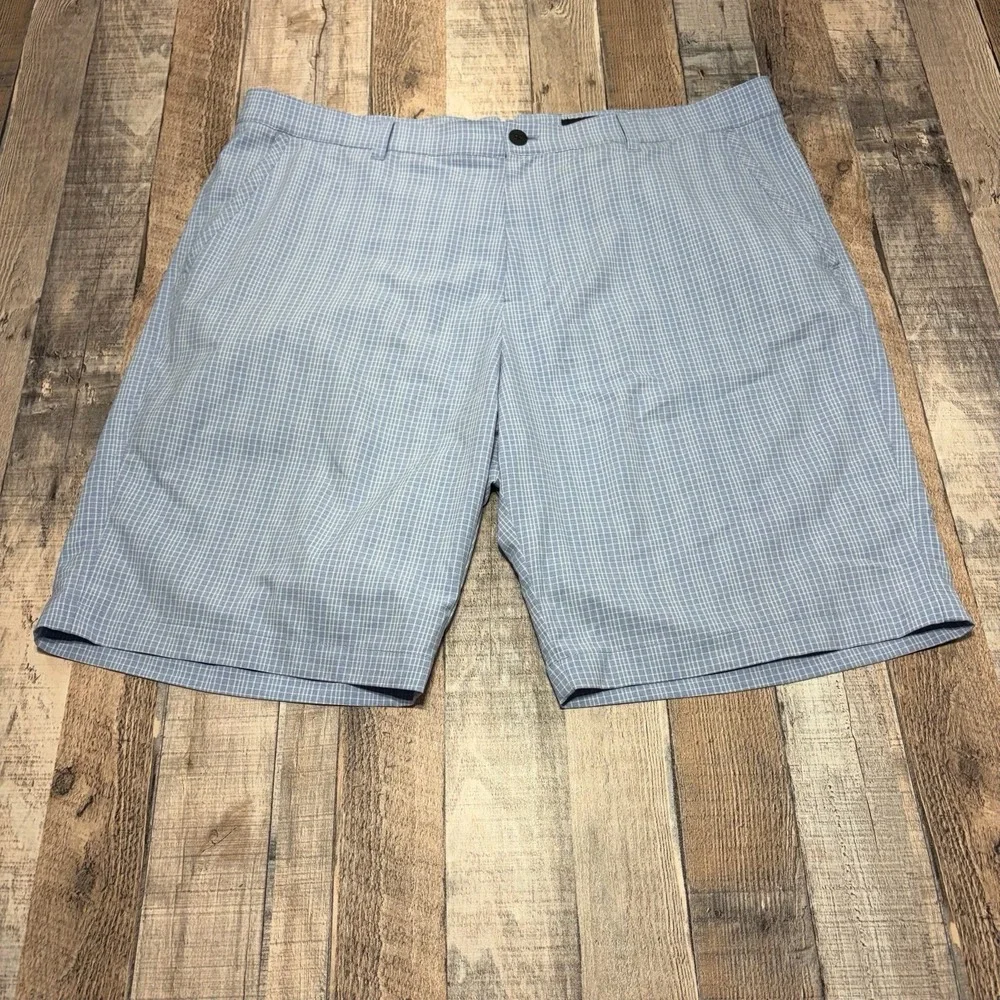 Dunning Golf Shorts Men's 38 Blue Plaid Performance Stretch Flat Front